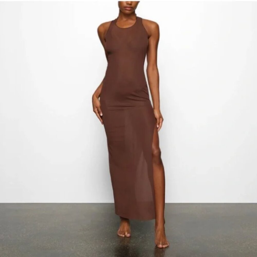 SKIMS Cocoa Cover Up Mesh Long Tank Dress NWT XL